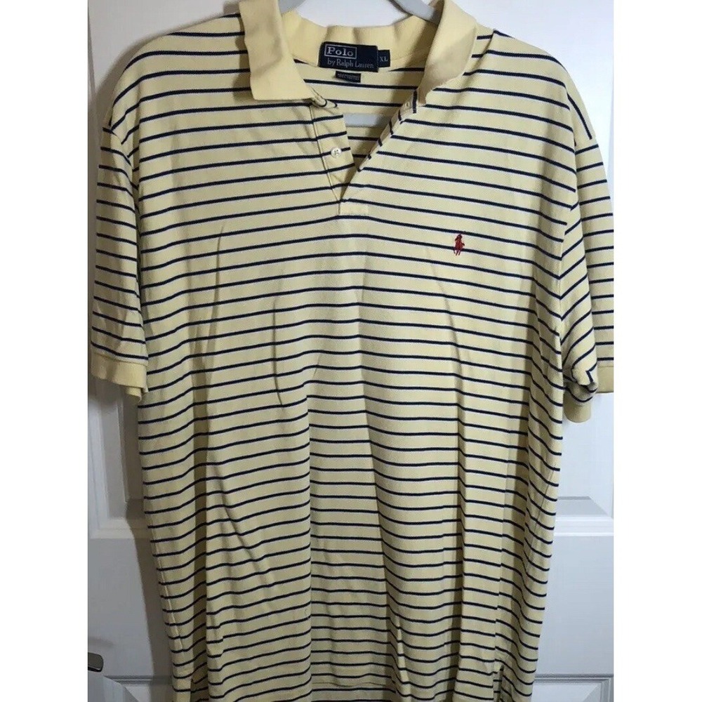 Ralph Lauren Polo Shirt Men Extra Large Yellow Stripe Golf Casual Career